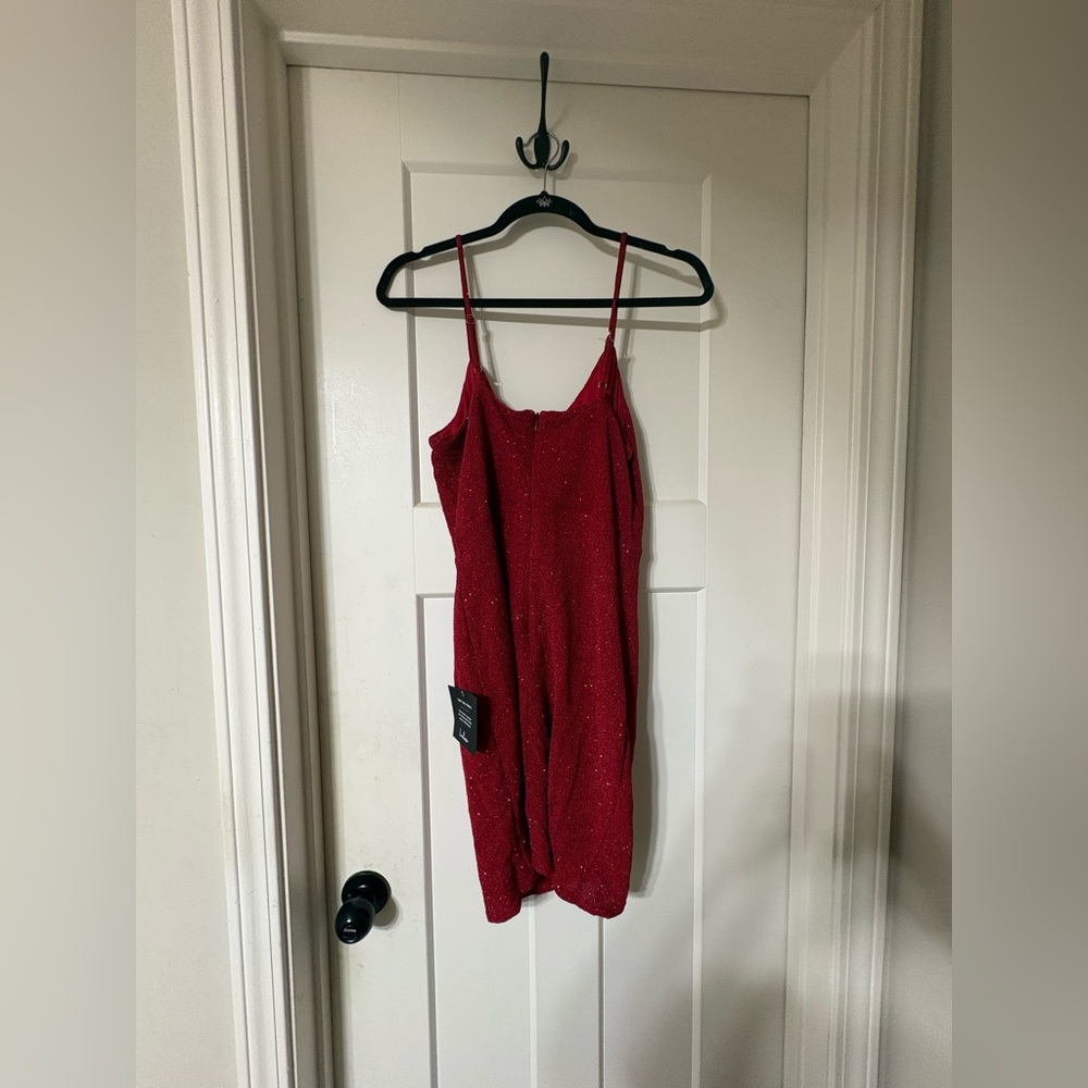 Lulus NWT Sparkle Red Spaghetti Strap Wrap Mini Dress - Picture 2 of 5